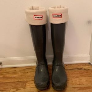 Tall Grey Hunter Boots with insert socks